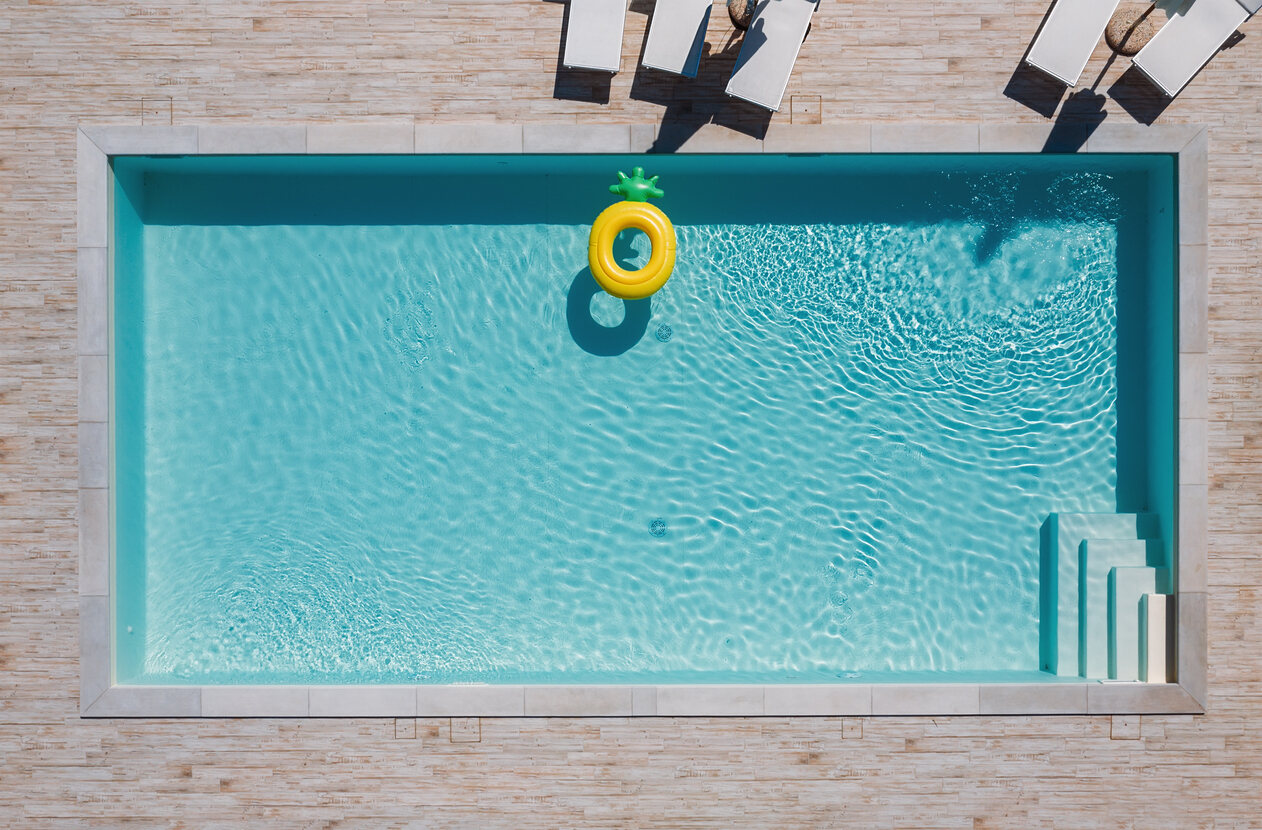overhead shot of rectangular swimming pool